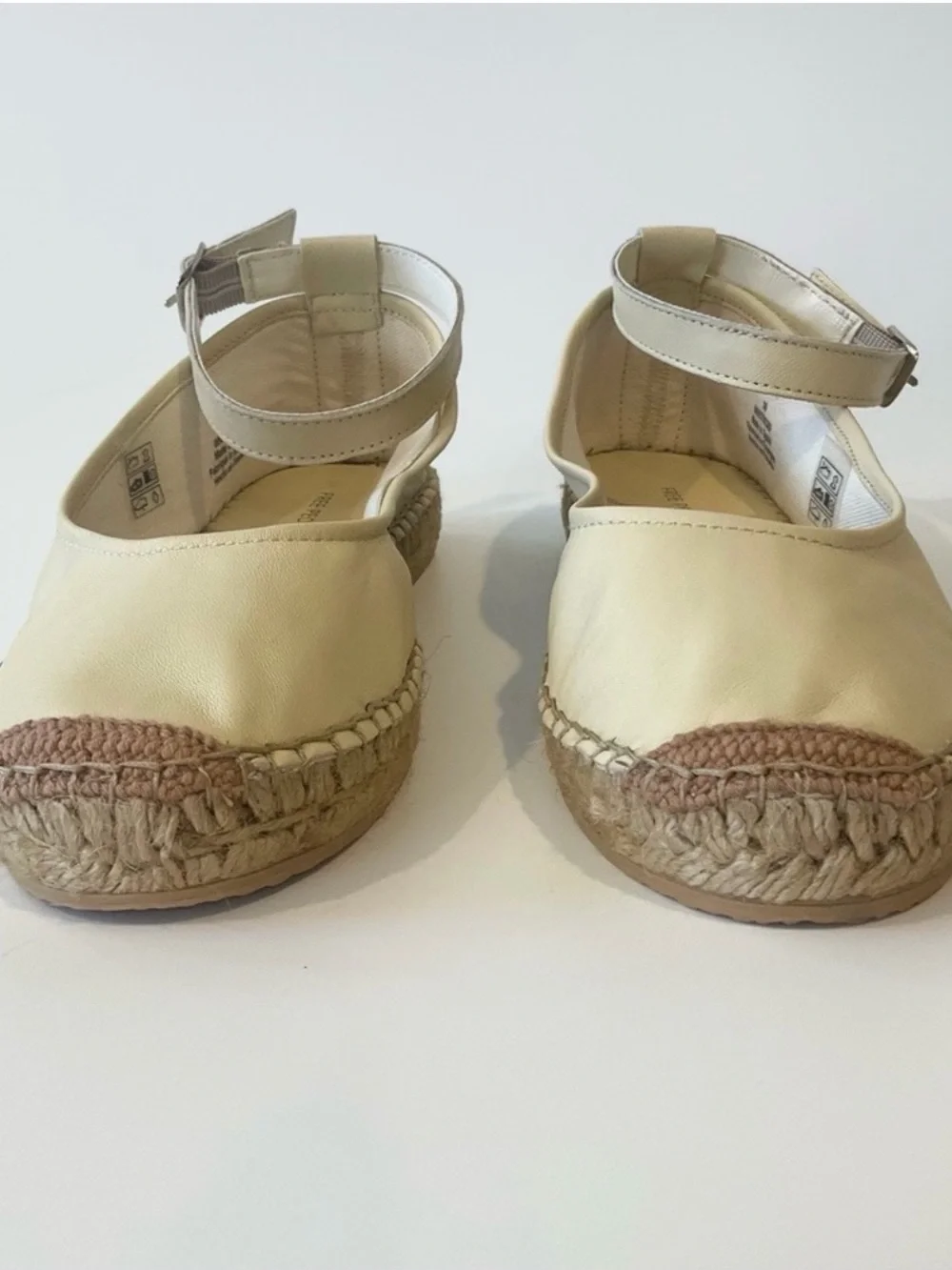 Free People Cream Mason Ballet Espadrille Flats with Ankle Strap - Size: US 7.5